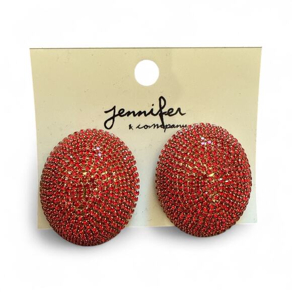 Jennifer & Co. Fashion Jewlery Oval Red Crystals Gold Plated EARRINGS NWT - Picture 1 of 5
